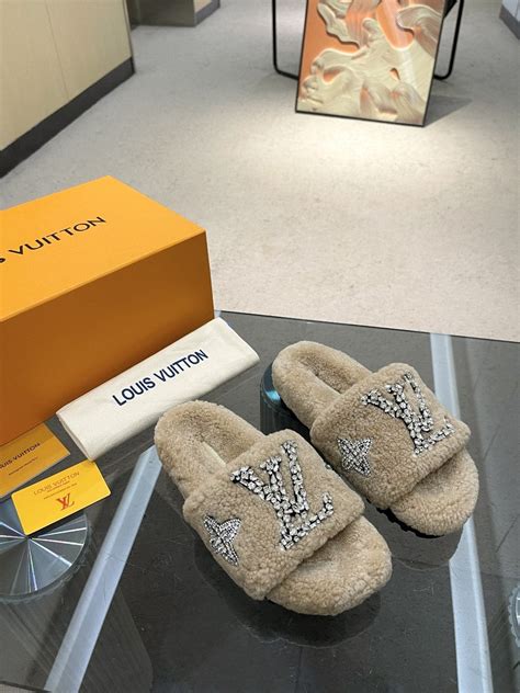 fuzzy louis vuitton slides|louis vuitton jean slide.